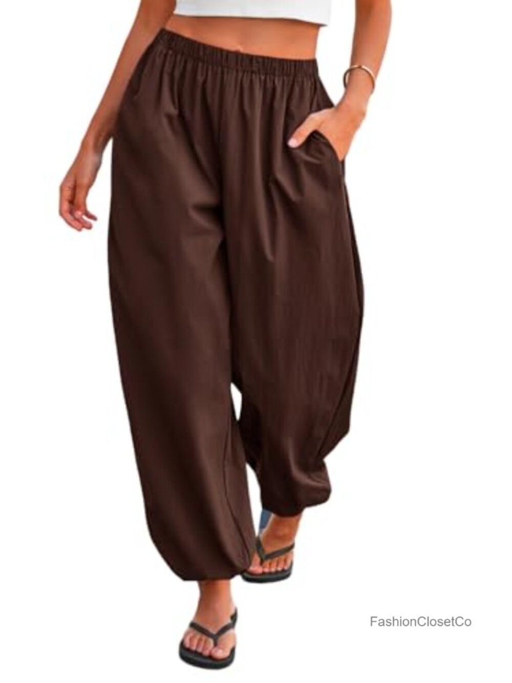 Balloon Pants Elastic Waist Wide Leg Lantern Trousers